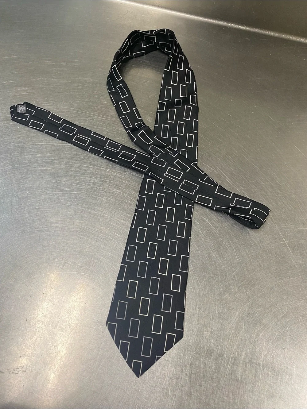 Stafford Black Tie with White Rectangular Pattern